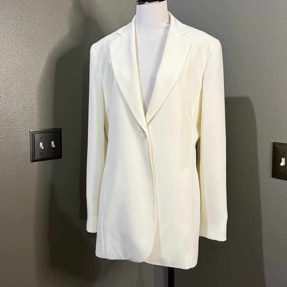Vintage Jones wear Cream Crepe Single Button Blazer Jacket - Picture 2 of 11